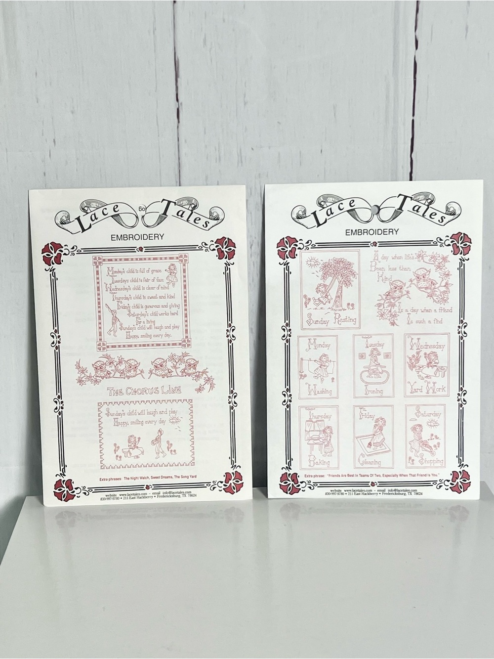 Lace Tales Redwork Embroidery Transfer Patterns Set Monday's Child Days of Week